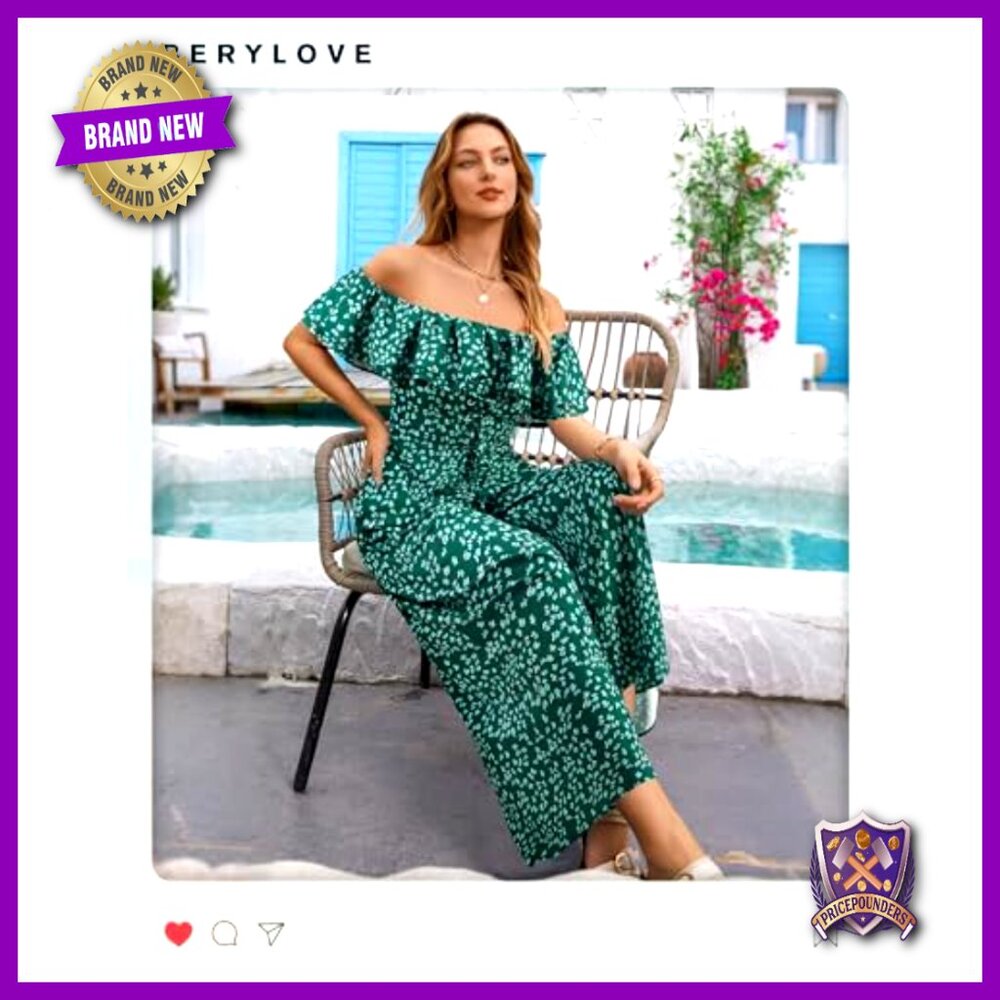 Medium Polyester Jumpsuit Off Shoulder Ruffle Nec… - image 5